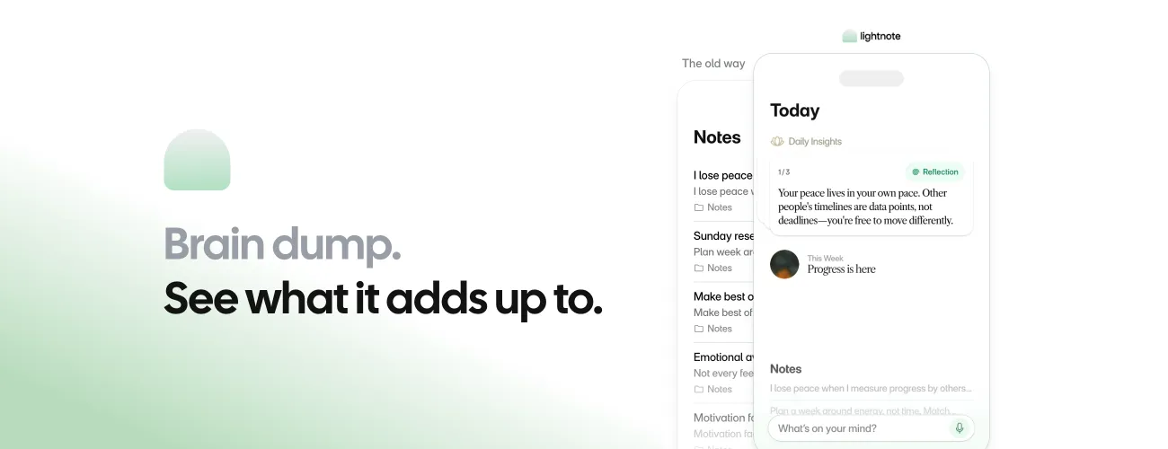 Lightnote product preview showing short notes, a voice input control, and a Daily Insight